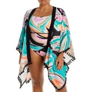 Trina Turk Nazare Kimono Cover Up OS Tasseled Asymmetric Resortwear Beachwear